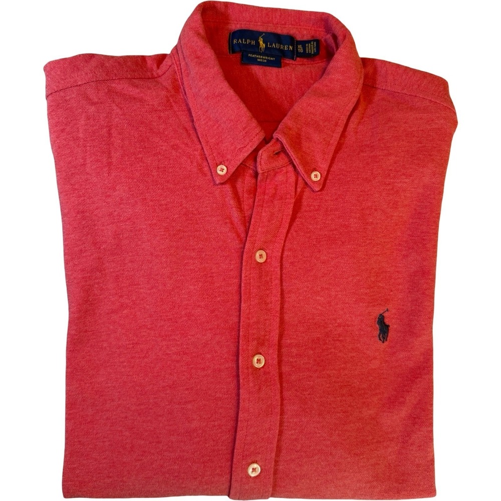 Ralph Lauren Button Down Shirt Mens XL Red Featherweight Mesh Long Sleeve Pony